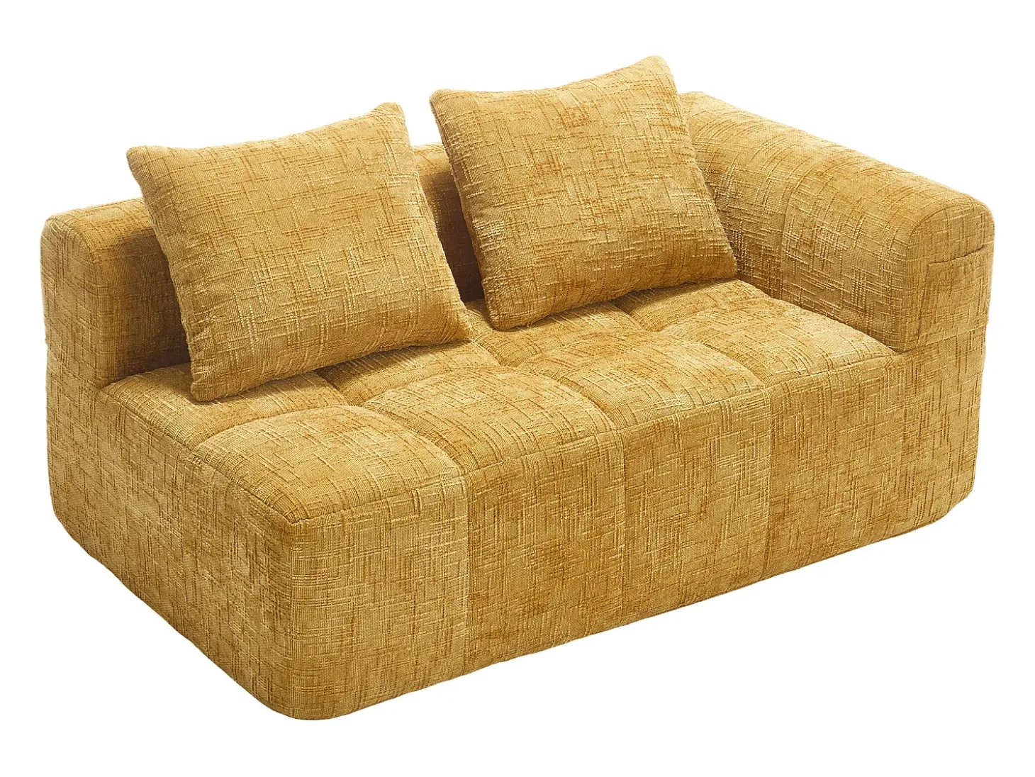 Sofá amarelo de 2 lugares - Sofá reto com almofadas e compartimentos de arrumação - chenille - padrão neve