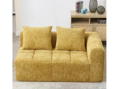 Sofá amarelo de 2 lugares - Sofá reto com almofadas e compartimentos de arrumação - chenille - padrão neve