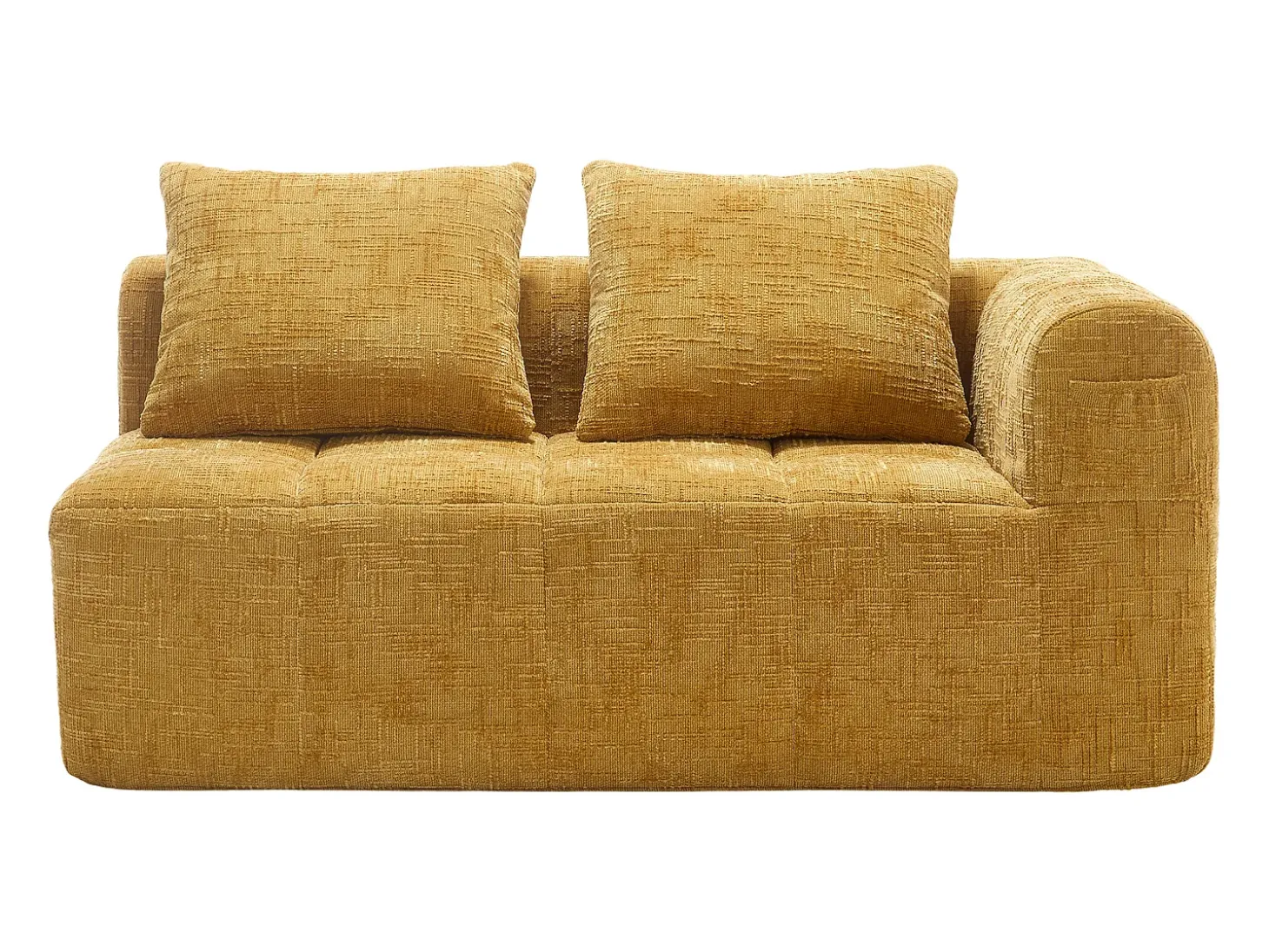 Sofá amarelo de 2 lugares - Sofá reto com almofadas e compartimentos de arrumação - chenille - padrão neve