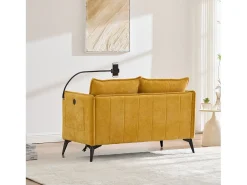 Sofá amarelo de 2 lugares - com compartimentos laterais para arrumação e suporte para telemóvel - chenille - para sala de estar e quarto