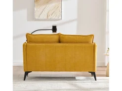 Sofá amarelo de 2 lugares - com compartimentos laterais para arrumação e suporte para telemóvel - chenille - para sala de estar e quarto