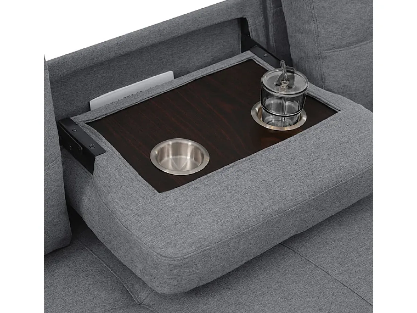 Sofá angular conversível em veludo - 3 lugares - com armazenamento, porta-copos de aço inoxidável - 205x139x87cm - Cinza