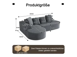 Sofá angular esquerdo de Veludo de canelura larga com 4 almofadas - 265x67x40,5cm - Cinza