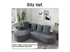Sofá angular esquerdo de Veludo de canelura larga com 4 almofadas - 265x67x40,5cm - Cinza