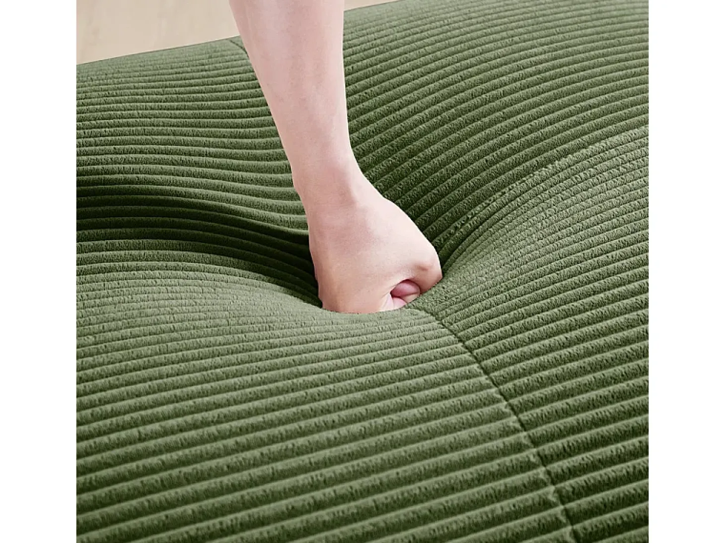 Sofá angular modular 2 lugares - de Veludo cotelê - com 2 almofadas e puff - ergonómico - 208x178x75cm - Verde