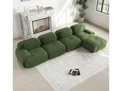 Sofá angular modular 4 lugares - de Veludo cotelê - com 4 almofadas e puff - 388x178x75cm - Verde