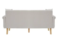 Sofá bege de 2 lugares, tecido chenille, pernas em madeira, 162x74x77cm