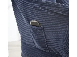 Sofá cadeira com braços, bolsos laterais e apoio para os pés, azul marinho
