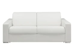 Sofá cama 3 lugares colchão de 18 cm pele sintética branca CALITO