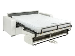 Sofá cama 3 lugares colchão de 14 cm pele sintética branca CALITO