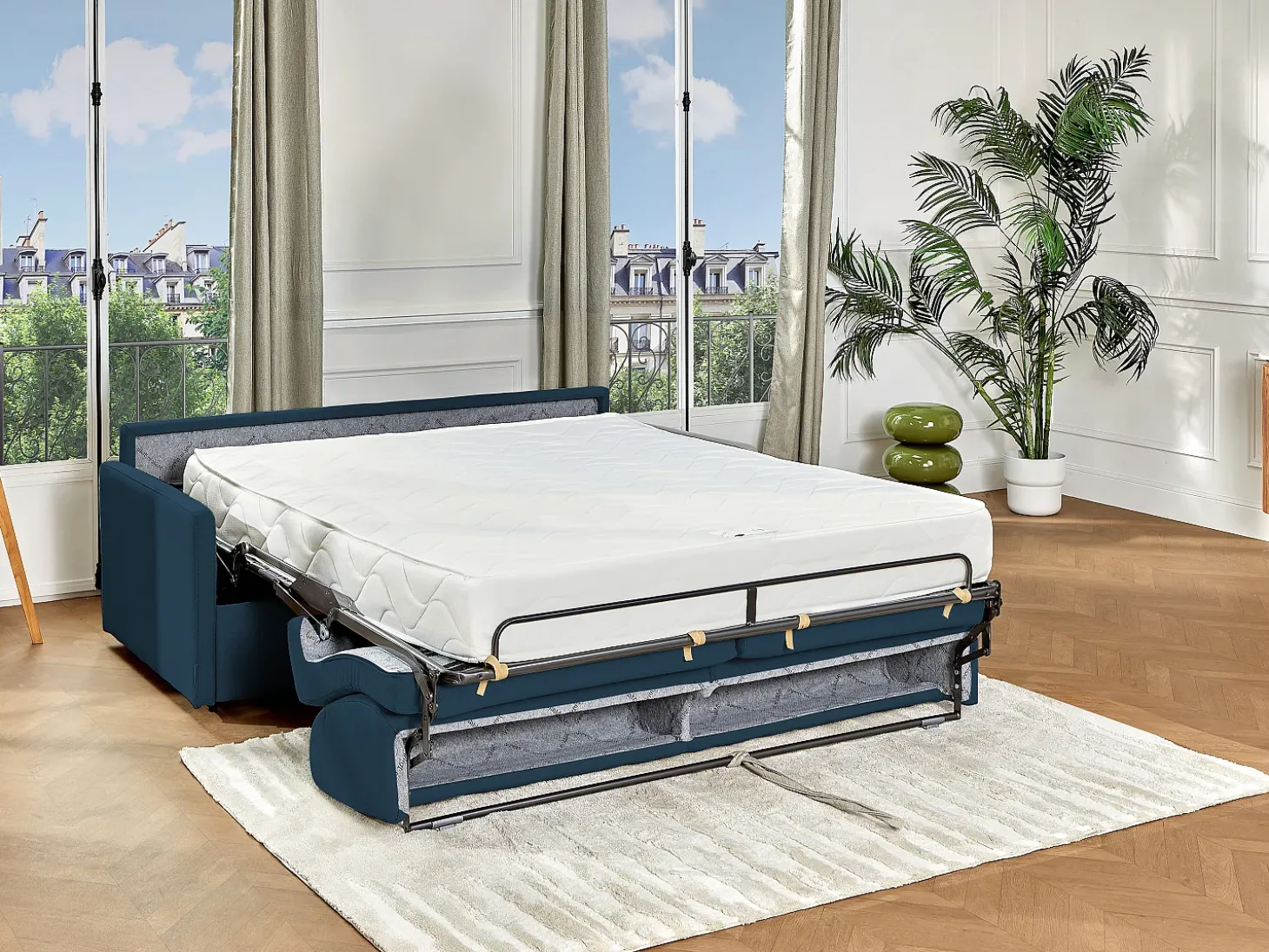 Sofá cama 3 lugares colchão de 22 cm tecido cinzento CALIFE