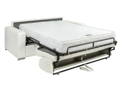 Sofá cama 3 lugares colchão de 22 cm pele sintética branca CALITO