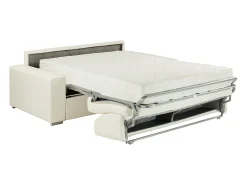 Sofá cama 2 lugares pele sintética colchão de 22 cm Branco EMIR