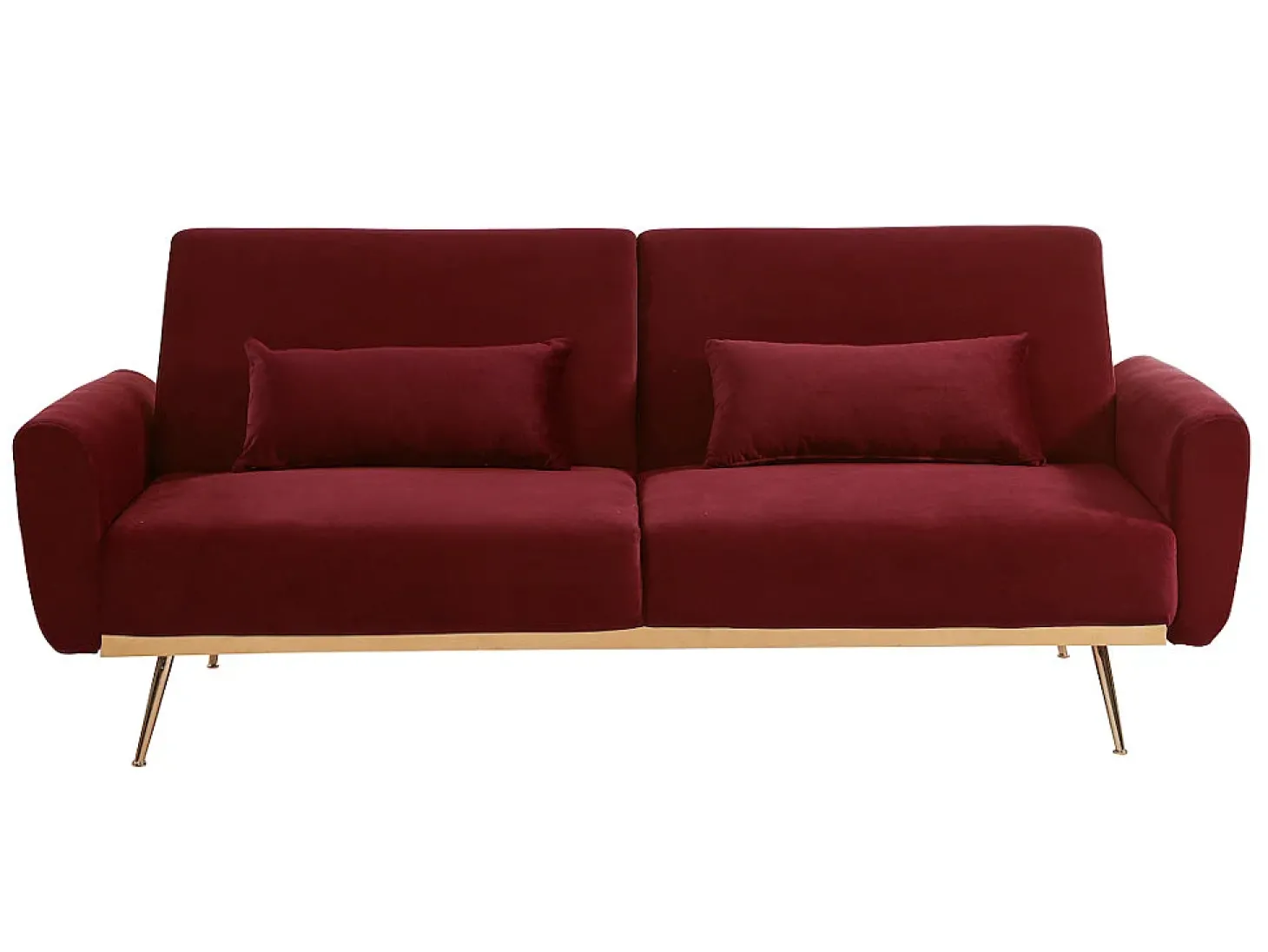 Sofá cama clic clac de 3 lugares em veludo vermelho - LAUNEI