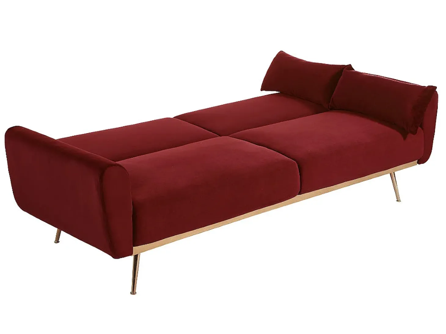 Sofá cama clic clac de 3 lugares em veludo vermelho - LAUNEI