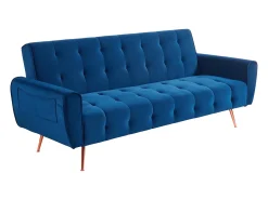 Sofá cama clic clac de 3 lugares veludo azul - POLANI