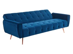 Sofá cama clic clac de 3 lugares veludo azul - POLANI
