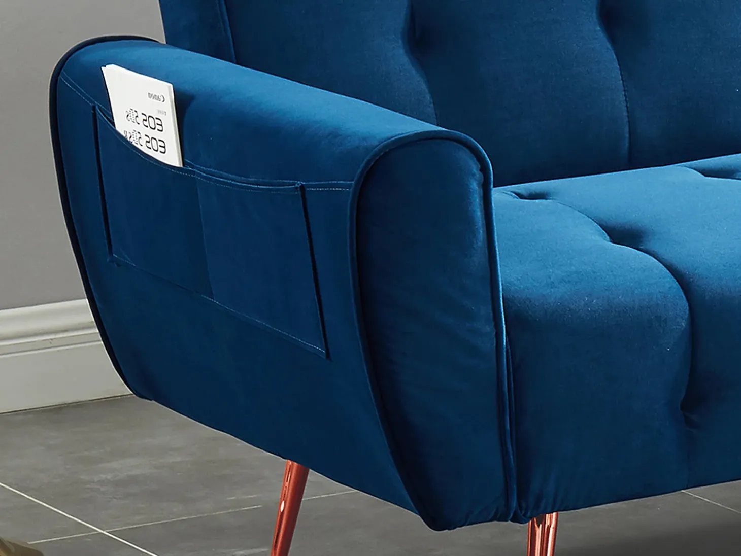 Sofá cama clic clac de 3 lugares veludo azul - POLANI