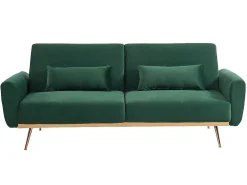 Sofá cama clic clac de 3 lugares em veludo verde - LAUNEI