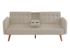 Sofá Cama Conversível 3 Lugares Bege com Mesa Central INVERNESS