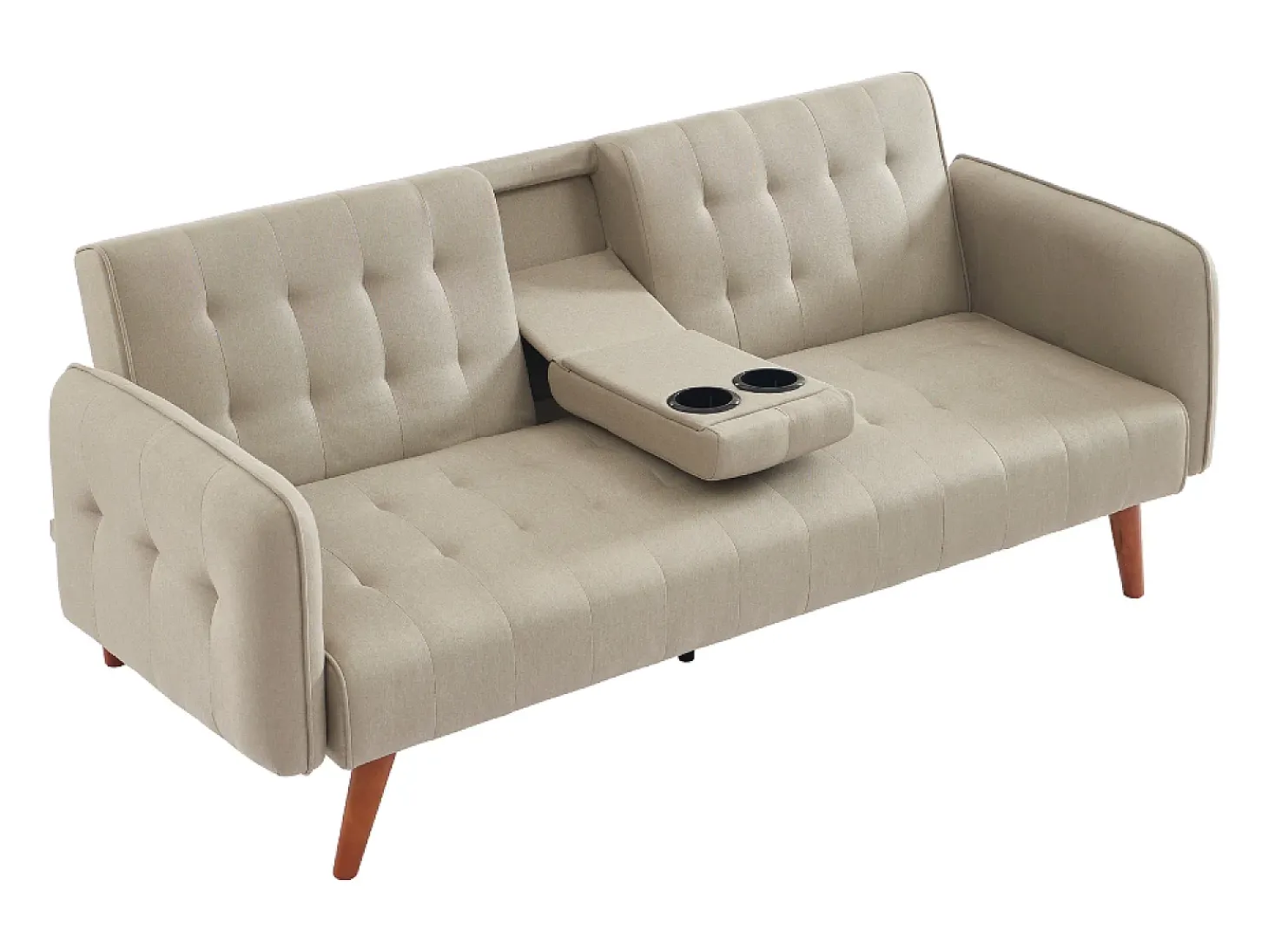 Sofá Cama Conversível 3 Lugares Bege com Mesa Central INVERNESS