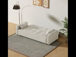 Sofá Cama Conversível 3 Lugares Veludo Cotelê Bege Copenhaga Escandinavo Confortável e Prático