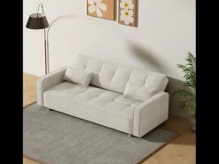 Sofá Cama Conversível 3 Lugares Veludo Cotelê Bege Copenhaga Escandinavo Confortável e Prático