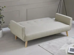 Sofá Cama Conversível Escandinavo 3 Lugares Bege MALMO Veludo Azul Noite