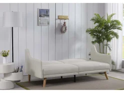 Sofá Cama Conversível Escandinavo Cinza Claro ESTER - Design Moderno, Conversível, 3 Lugares, Madeira Maciça, Fácil de Manter