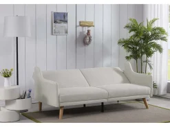 Sofá Cama Conversível Escandinavo Cinza Claro ESTER - Design Moderno, Conversível, 3 Lugares, Madeira Maciça, Fácil de Manter