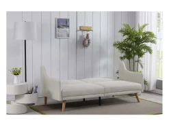 Sofá Cama Conversível Escandinavo Cinza Claro ESTER - Design Moderno, Conversível, 3 Lugares, Madeira Maciça, Fácil de Manter