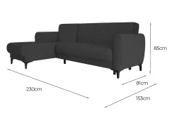 Sofá cama Dabazo, Sofá cama de canto com península reversível, Sofá moderno de arrumação com chaiselongue e 3 almofadas, 230x153h85 cm, Antracite