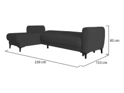 Sofá cama Dabazo, Sofá cama de canto com península reversível, Sofá moderno de arrumação com chaiselongue e 3 almofadas, 230x153h85 cm, Antracite