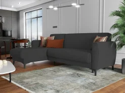 Sofá cama Dabazo, Sofá cama de canto com península reversível, Sofá moderno de arrumação com chaiselongue e 3 almofadas, 230x153h85 cm, Antracite