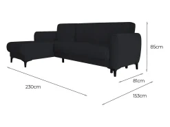Sofá cama Dabazo, Sofá cama de canto com península reversível, Sofá moderno com chaiselongue e 3 almofadas, 230x153h85 cm, Azul