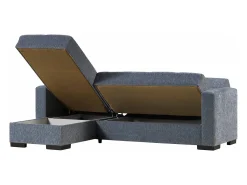 Sofá cama Ddajca, Sofá cama de canto com península reversível, Sofá de arrumação para sala com chaislongue e 2 almofadas, 230x150h81 cm, Cinza