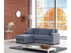 Sofá cama Ddajca, Sofá cama de canto com península reversível, Sofá de arrumação para sala com chaislongue e 2 almofadas, 230x150h81 cm, Cinza