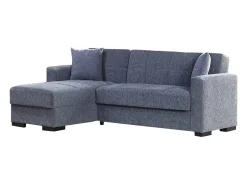 Sofá cama Ddajca, Sofá cama de canto com península reversível, Sofá de arrumação para sala com chaislongue e 2 almofadas, 230x150h81 cm, Cinza