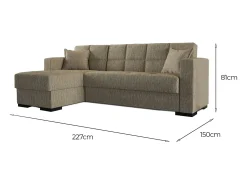 Sofá cama Ddajca, Sofá cama de canto com península reversível, Sofá de arrumação para sala com chaislongue e 2 almofadas, 230x150h81 cm, Bege