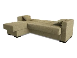 Sofá cama Ddajca, Sofá cama de canto com península reversível, Sofá de arrumação para sala com chaislongue e 2 almofadas, 230x150h81 cm, Bege