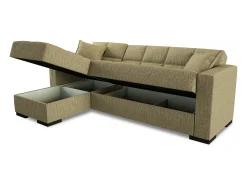 Sofá cama Ddajca, Sofá cama de canto com península reversível, Sofá de arrumação para sala com chaislongue e 2 almofadas, 230x150h81 cm, Bege