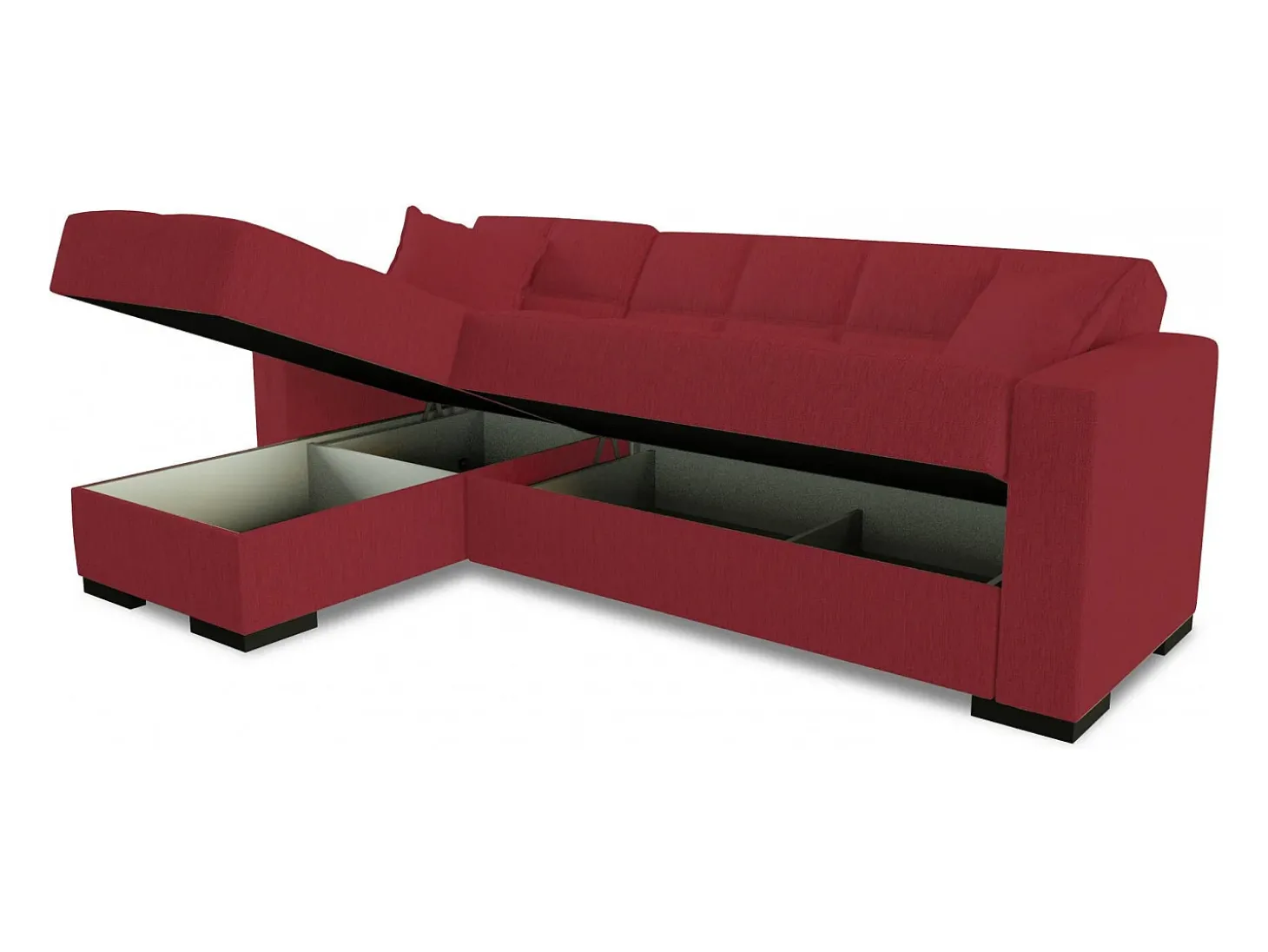Sofá cama Ddajca, Sofá cama de canto com península reversível, Sofá de arrumação para sala com chaislongue e 2 almofadas, 230x150h81 cm, Vermelho