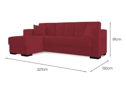 Sofá cama Ddajca, Sofá cama de canto com península reversível, Sofá de arrumação para sala com chaislongue e 2 almofadas, 230x150h81 cm, Vermelho