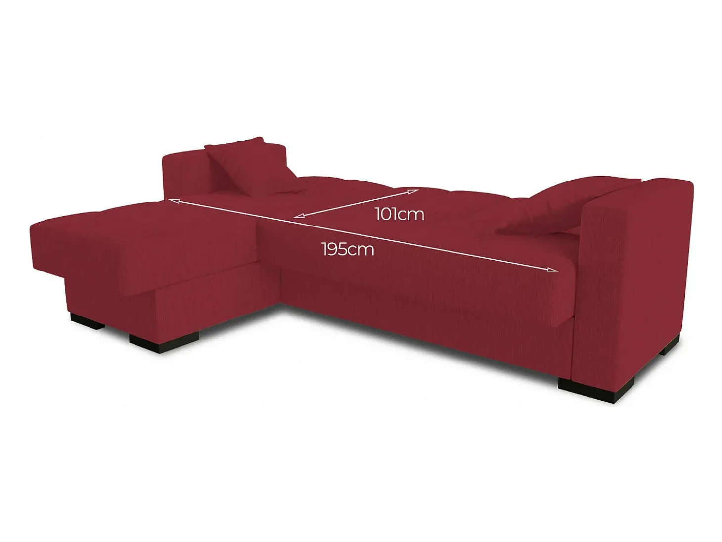 Sofá cama Ddajca, Sofá cama de canto com península reversível, Sofá de arrumação para sala com chaislongue e 2 almofadas, 230x150h81 cm, Vermelho