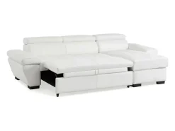 Sofá cama de canto direito em dois materiais branco JONOVA