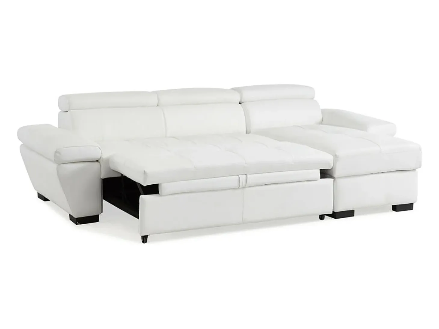 Sofá cama de canto direito em dois materiais branco JONOVA