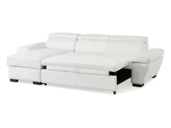 Sofá cama de canto esquerdo em dois materiais branco JONOVA