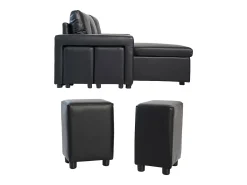 Sofá cama de canto TONY 3 lugares preto
