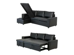 Sofá cama de canto TONY 3 lugares preto