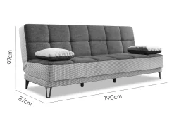 Sofá cama Dfortin, sofá cama de 3 lugares com pés de metal preto, Sofá da sala em tecido acolchoado com abertura click-clack, 190x87h97 cm, Cinza